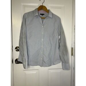 Lands End Women's Long‎ Sleeve Blue/White Stripe Button Front Shirt In Sz 12